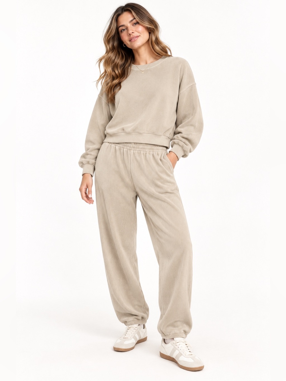Zara Beige Matching Pullover & Pants Set | Size Small